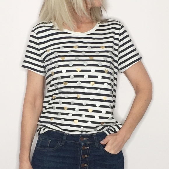 J. Crew Tops - J CREW | Striped tee w/ metallic hearts & dots